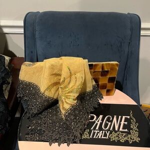 Elegant Gold and Black Lace Scarf